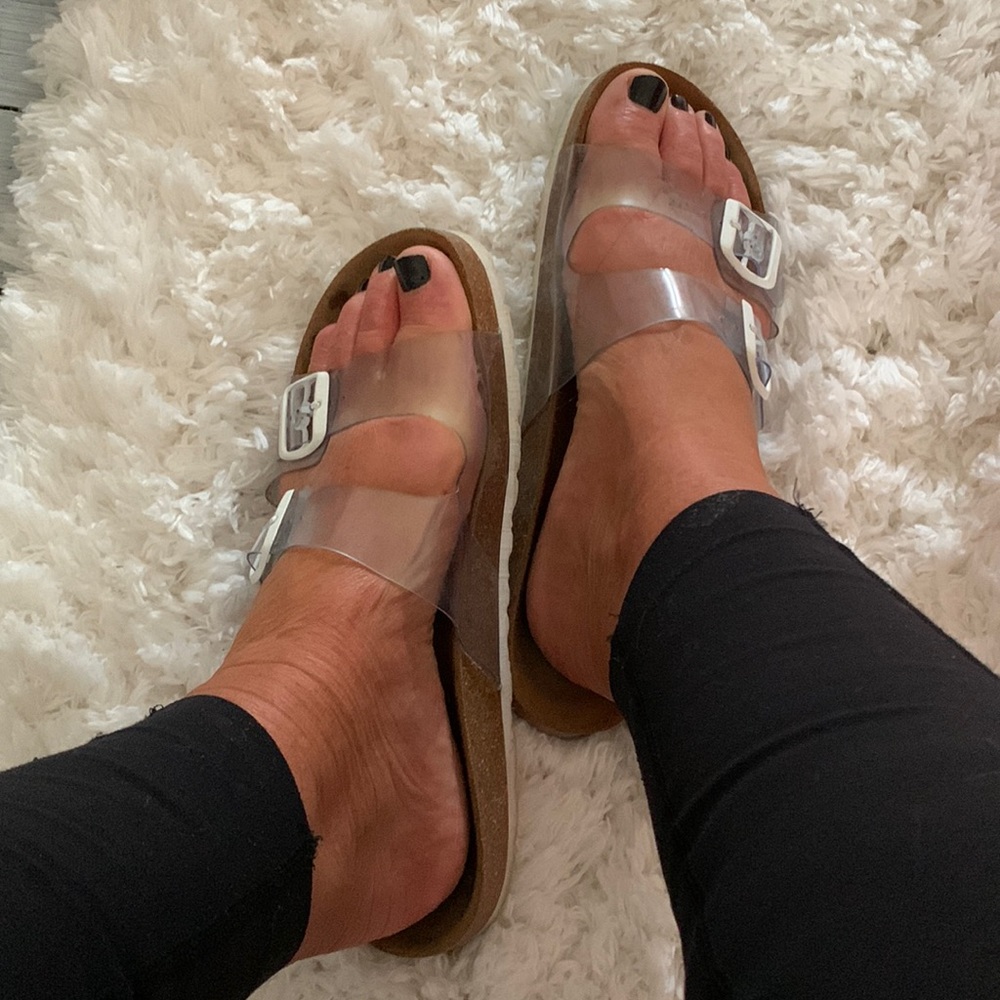 Birk Style Plastic/Cork Clear Sandals